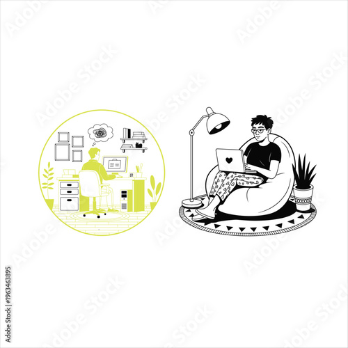 Black and white of a man riding a motorcycle with cityscape and coins