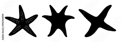 Starfish set with silhouette design featuring marine, beach, tide with black and white outline and minimalist art, graphic illustration and coastal creature