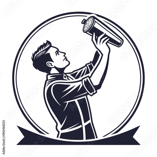 Vintage mechanic, repairman, worker, laborer icon, industrial logo