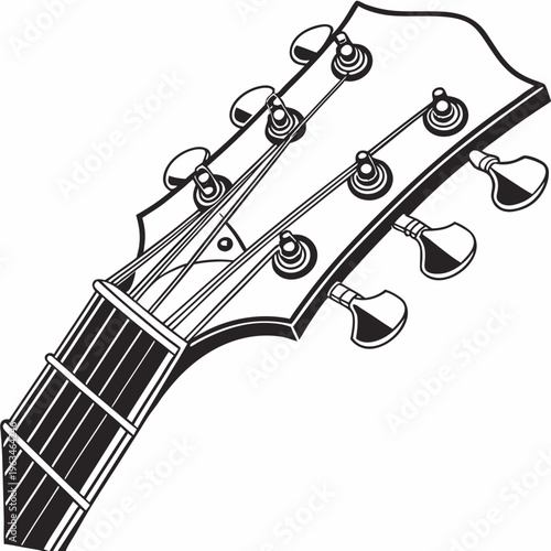 Guitar headstock, electric guitar tuning pegs, musical instrument part, black and white illustration