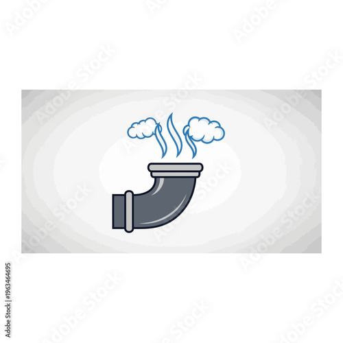 Industrial pipe elbow with smoke or steam emitting, cartoon flat style