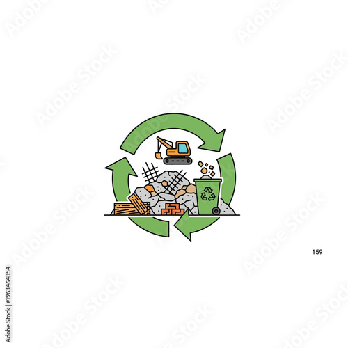 Construction site waste management recycling illustration