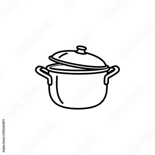 Simple line art kitchen cooking pot icon