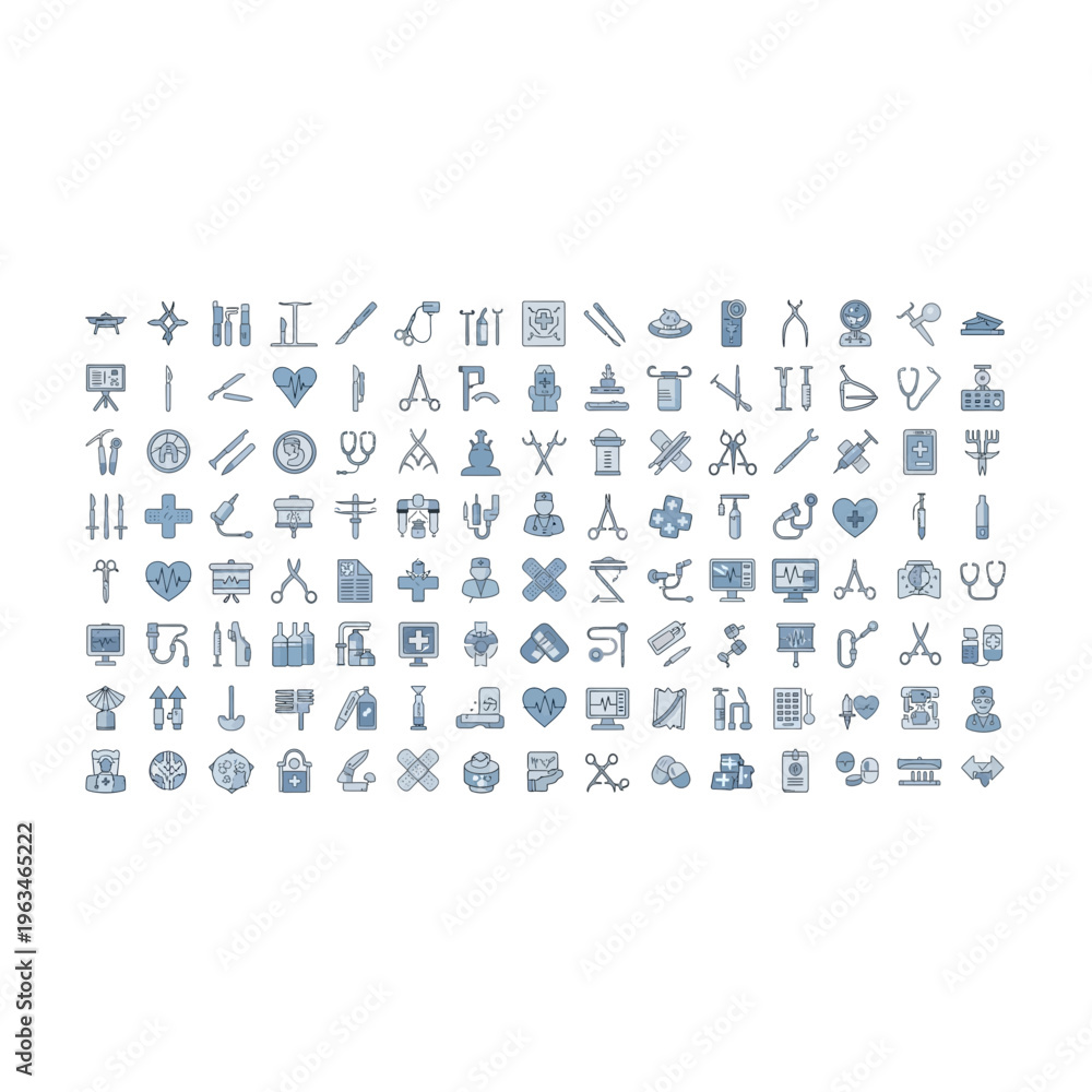 Fototapeta premium Set of blue minimalist icons for web development and user interface design