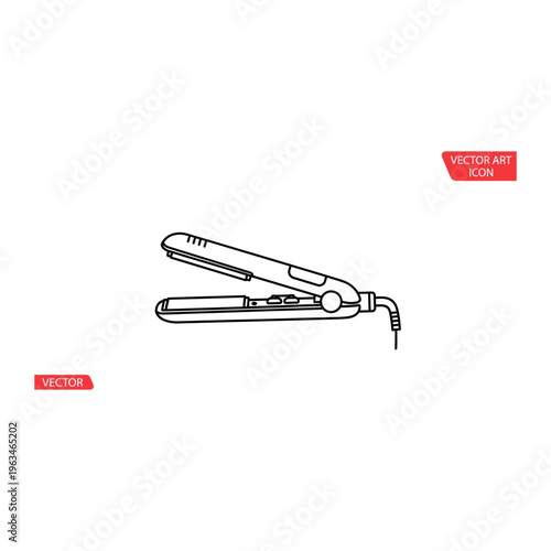 Minimalist hair straightener icon outline vector for salon branding