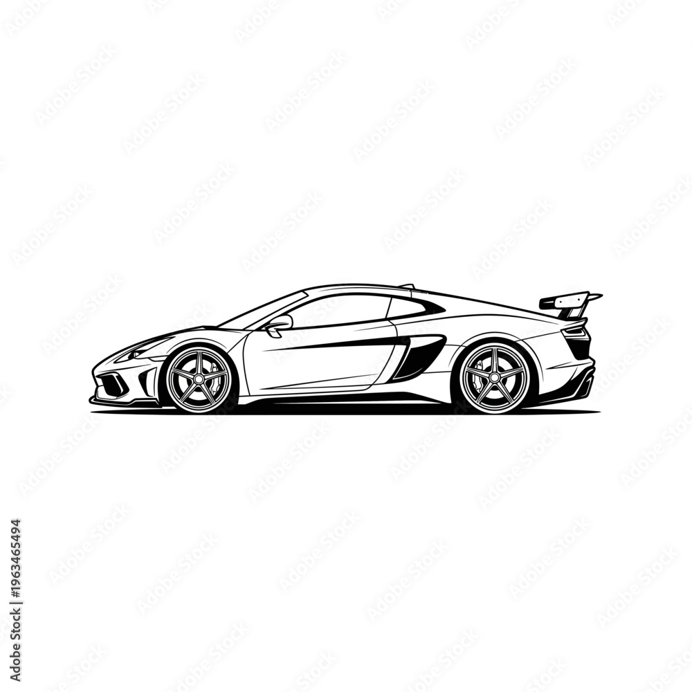 Fototapeta premium Aggressive sports car vector illustration with line art with black and white