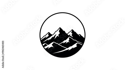 Black and white mountain peaks in circle