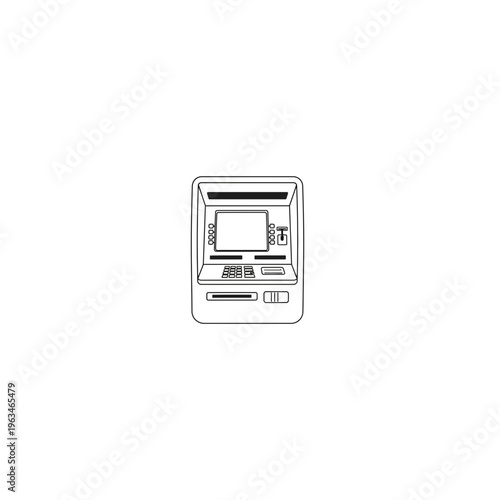 Minimalist atm machine icon line art illustration for banking and finance