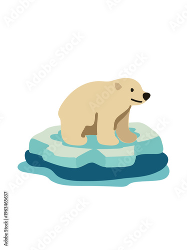 white polar bear standing on ice floe isolated on white background