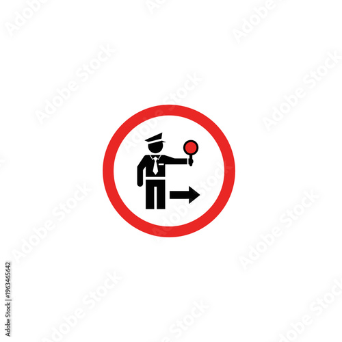Police officer icon - stop gesture and right arrow traffic symbol