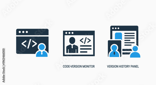 Software development and coding workflow flat vector icon set