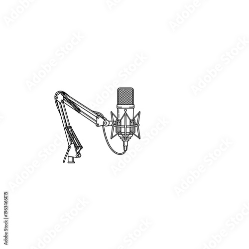 Professional studio condenser microphone on boom arm