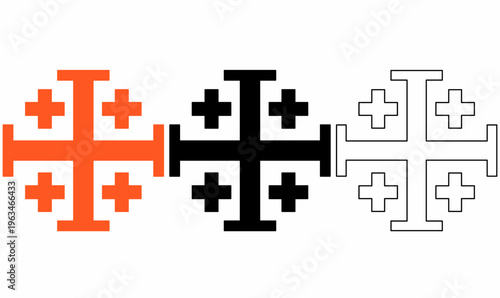 symbol of Jerusalem cross also known as five-fold cross, or cross-and-crosslets and the Crusader's cross