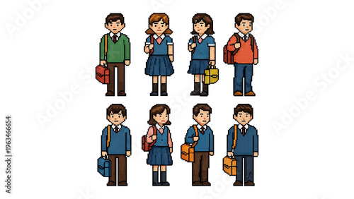Back to School: A collection of stylized students, each dressed in smart uniform and ready to embark on a new academic year. Capturing the eagerness and youthful energy of education.