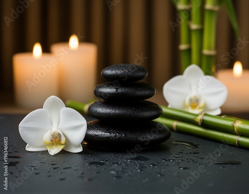 Spa Stones with Orchids and Candles