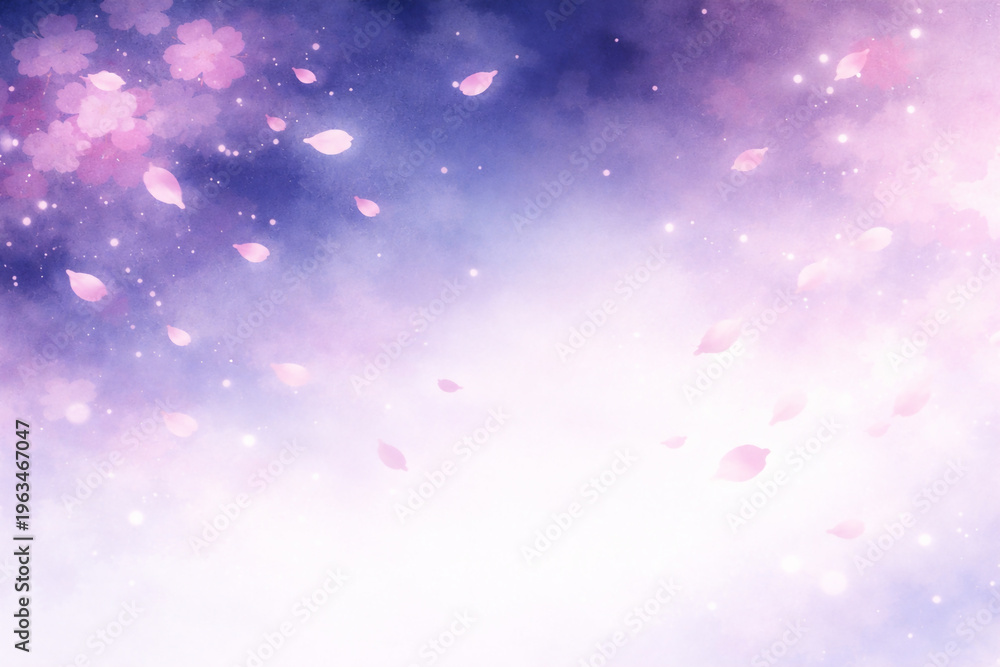 Fototapeta premium 夜桜をイメージした抽象水彩背景｜やさしい光とパープルグラデーションの幻想的デザイン 