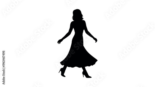 Black silhouette of woman in flowing dress