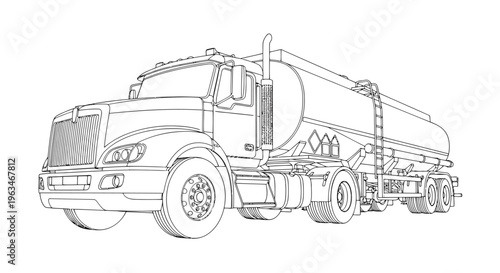 Outline Drawing of a Fuel Tanker Truck fuel tanker truck, outline, drawing, sketch