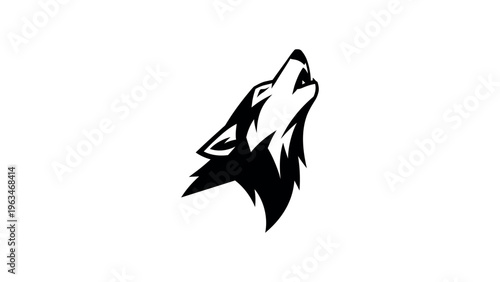 Black wolf head howling on white