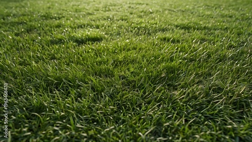 Fresh green grass texture close up natural lawn background with soft sunlight and shallow depth of field