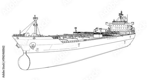 Outline illustration of a large cargo ship freighter