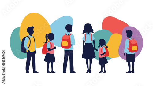 Backpack Ready: A collection of school children with backpack, preparing to embrace a new day of learning, all unified by the joy of education and anticipation.