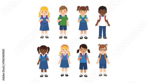 Young Scholars: A cheerful collection of elementary students, each with a unique personality and readiness for learning, stand together, embodying the innocence and excitement of education.