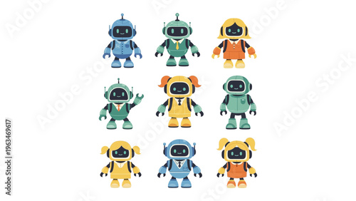 Robots of Tomorrow: A collection of charming, colorful robots stand ready for innovation, signaling the excitement and promise of future technology.