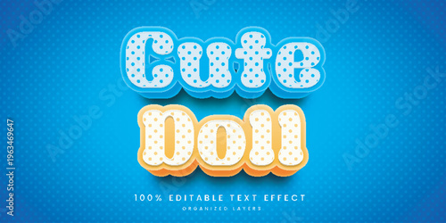 3d cute doll word vector text effect design