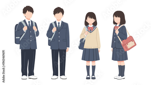 Uniformed School Students: A group of well-dressed students, each donning a uniform and carrying bags, stands ready, eager for learning. This image captures the essence of youth, education.