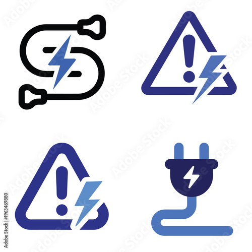 A collection of four electrical safety and power connection icons isolated on white background