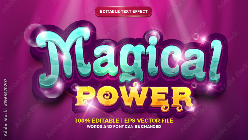 Obraz premium Editable text effect - magical power cartoon style 3d template