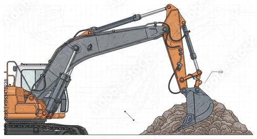 Illustration of an excavator digging into a pile of dirt.