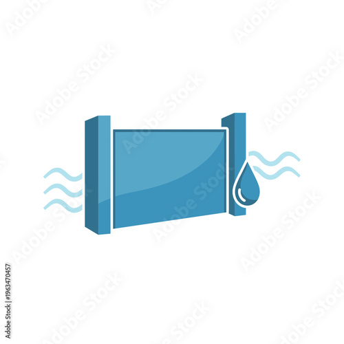 Water dam illustration with droplet showing leakage and water management