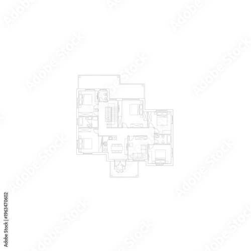 Detailed architectural residential floor plan and house layout vector diagram