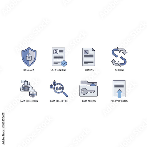 Set of digital information security and data protection line icons