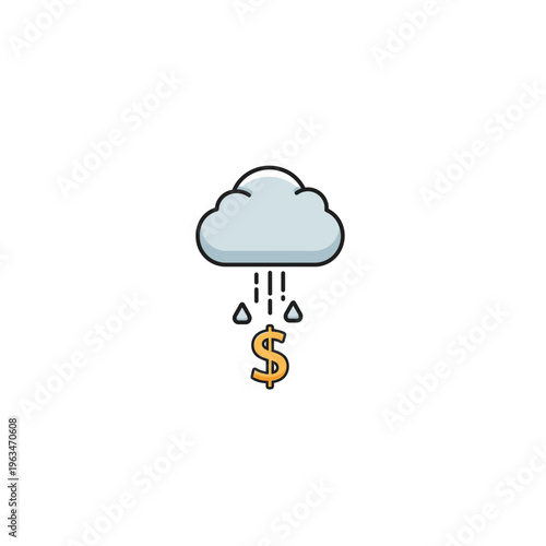 Financial loss and economic downturn concept with money cloud rain illustration
