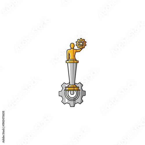 Award statue icon with human figure holding gear for engineering excellence