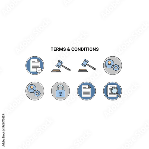 Terms and conditions icon set for legal agreements and business policy