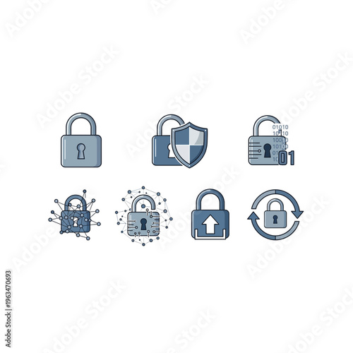Digital security padlock icon set