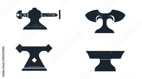 Collection of stylized illustrations of tools and objects, featuring a dark blue palette against a white backdrop