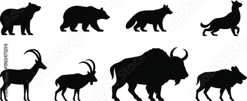 Photography Wild animal silhouettes collection including bear, wolf, fox, antelope, bison an