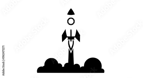 Conceptual Rocket Launch Icon Symbolizing Startup, Innovation, Progress, and Ambitious Project Kickoff with a Dynamic Lift-Off