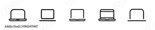 Lined laptop vector icon set. Laptop icon designs. Stroked laptop signs