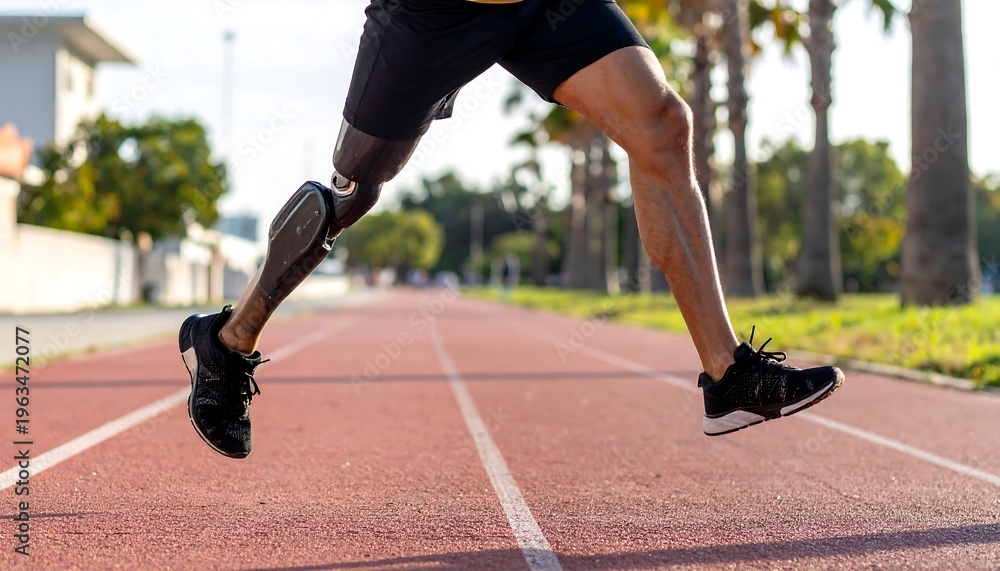 Fototapeta premium Athlete with Prosthetic Leg Running on Track.