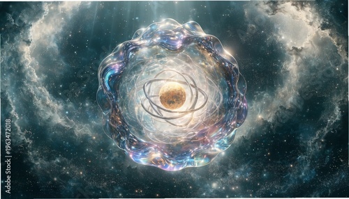 Giant Iridescent Bubble Containing Detailed 3D Atomic Structure, Gigapixel Standard v2 4x Resolution