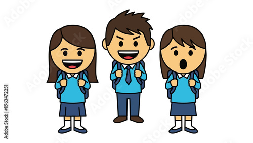 School days camaraderie: Three students stand close, the central figure with an intense expression. the other two students look on with excitement, capturing the spirit of youthful interaction. 
