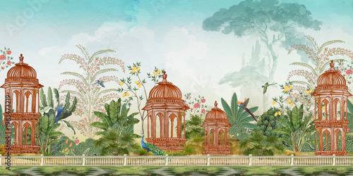 Udaipur wallpaper art hand painted digital illustration for wall art	