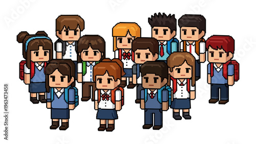 School Collective: A diverse group of students, backpacks in tow, stands united, capturing the essence of youth, knowledge, and togetherness.