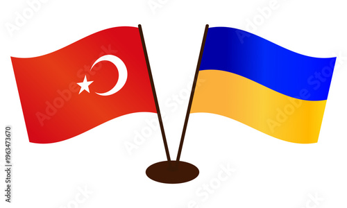 Developing flags of Turkey and Ukraine, standing on the same stand. Mutual help and support